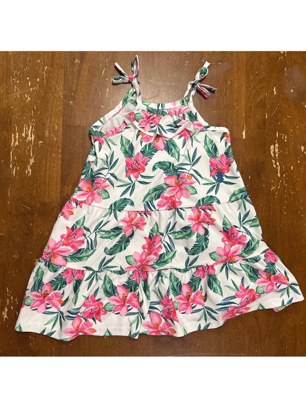 Tommy Bahama Size 2T White Floral Tie-Strap Sundress - Pink & Green